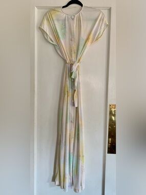 Vintage Katz Romantic Peignoir Robe 70s Pastel Floral Fabric Cover Buttons Flowy